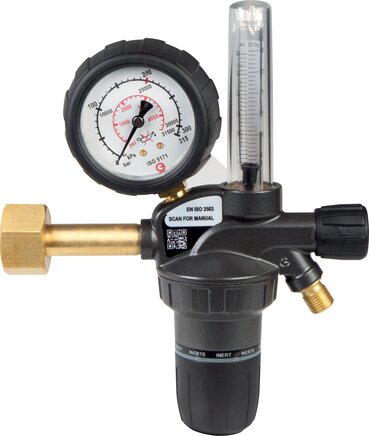 Exemplarische Darstellung: Flaschendruckminderer, mit Flowmeter